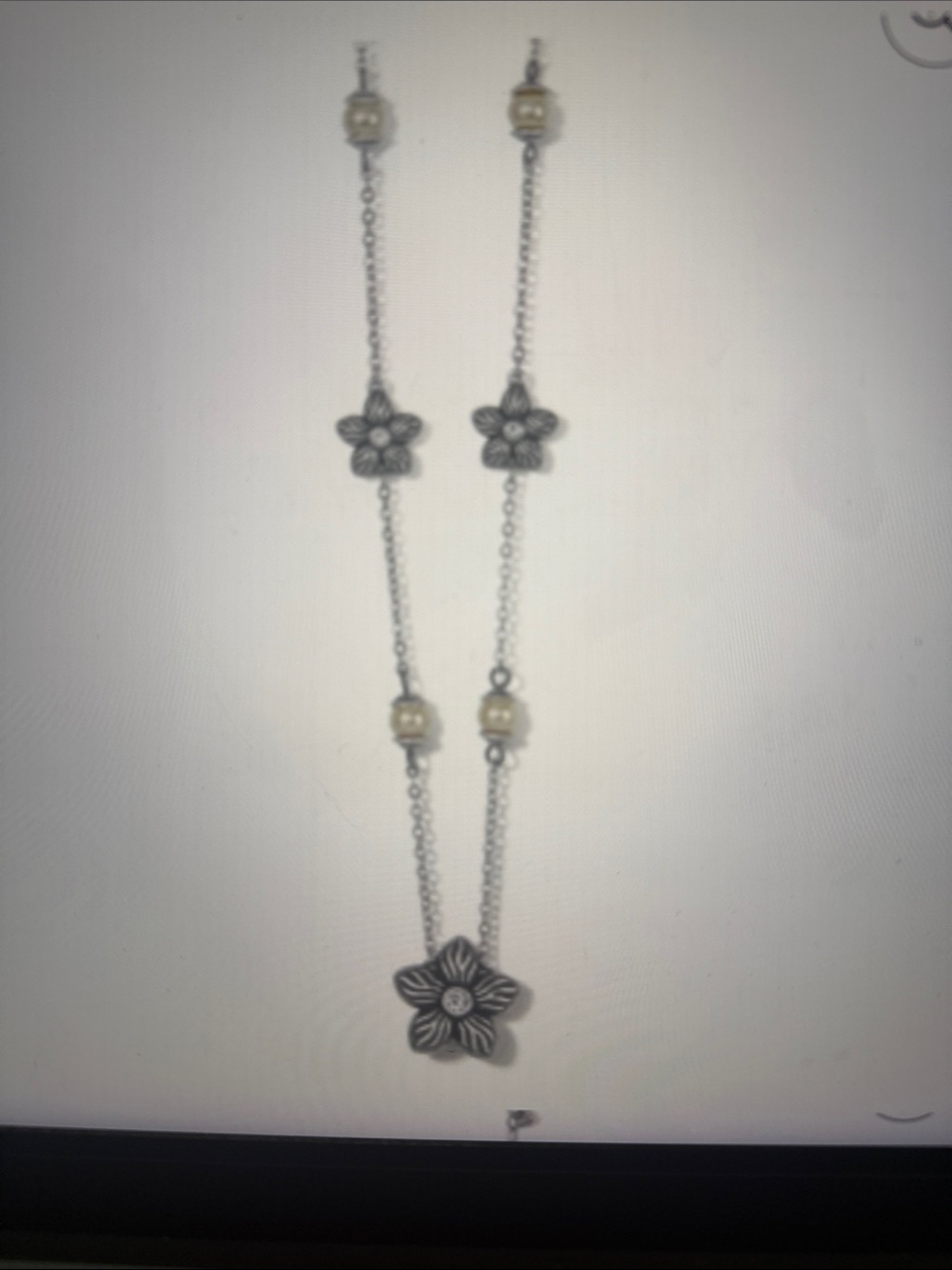 Brighton Bloom Flower Silver Floral Station Necklace with Pearl Beads